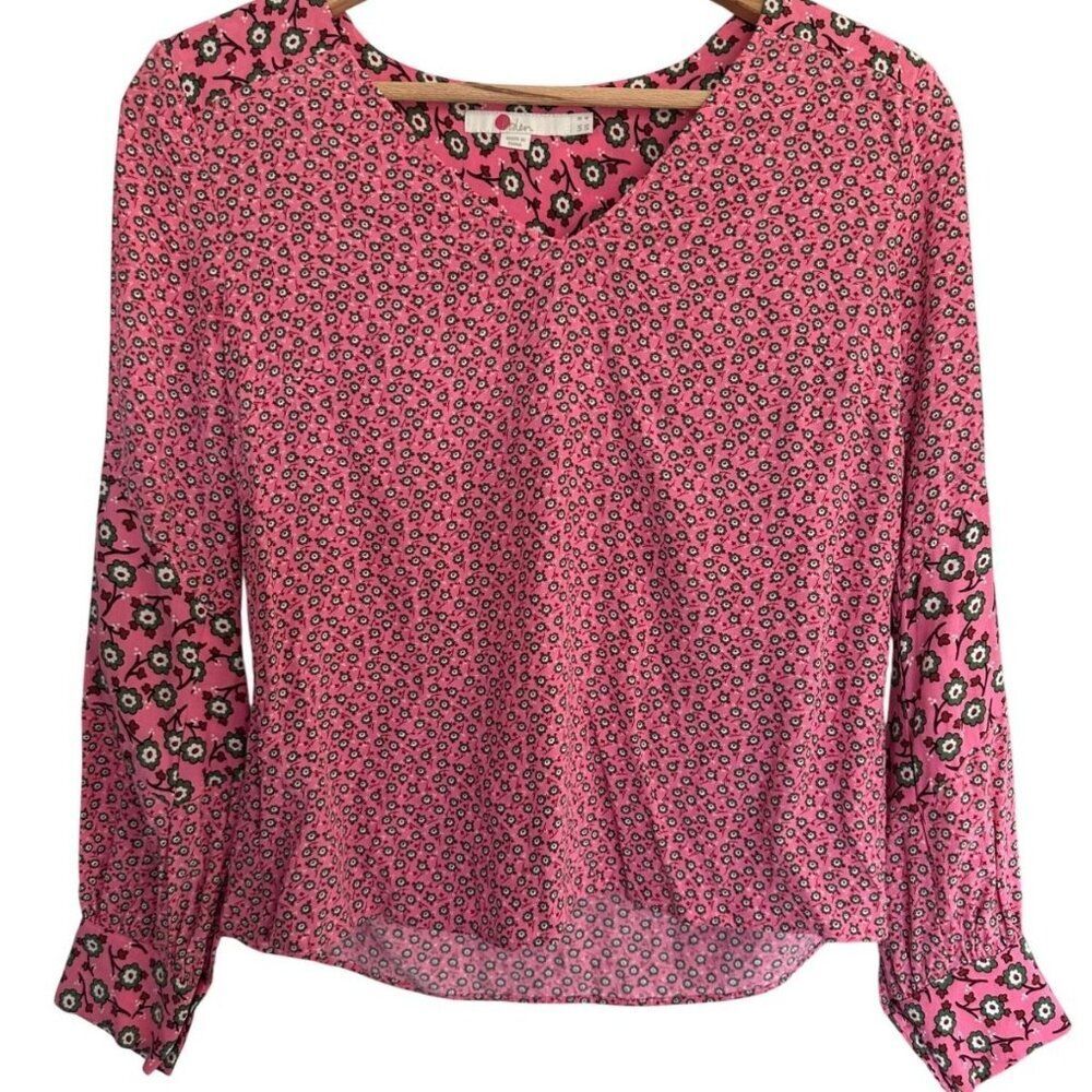 Boden Size 4 Eva Ditsy Floral Popover Long Sleeve Blouse Pink Office